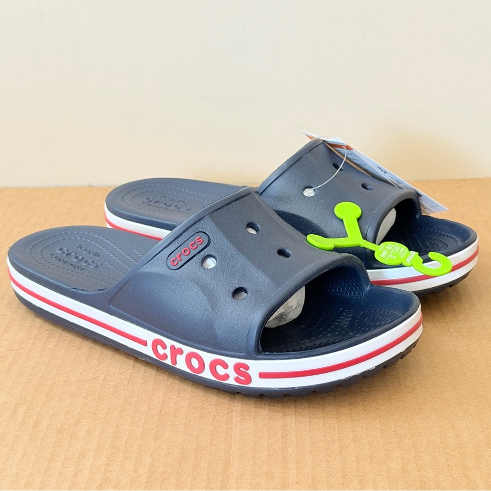 Crocs Unisex Bayaband Slide Sandals Women’s Size 7 | Men’s Size 5 | Navy/Pepper